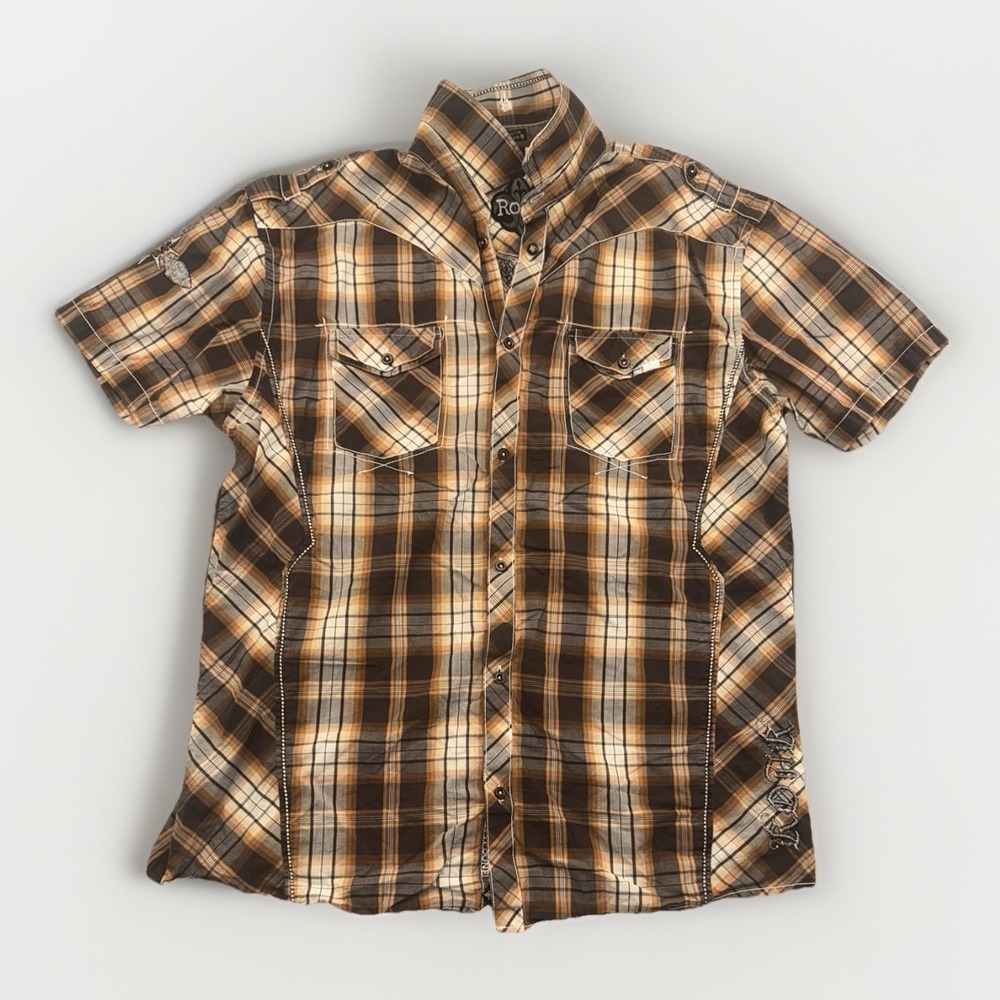 Roar Button Down Short Sleeve Embroidered Logo XXL Men's Shirt